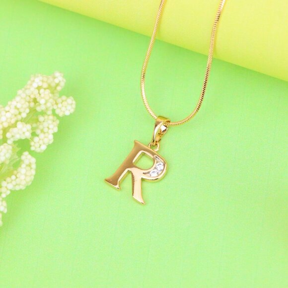 "Rose Gold Letter R Pendant with Crystal Accent – 18K Gold Plated, XPPT1367 - Picture 11 of 13